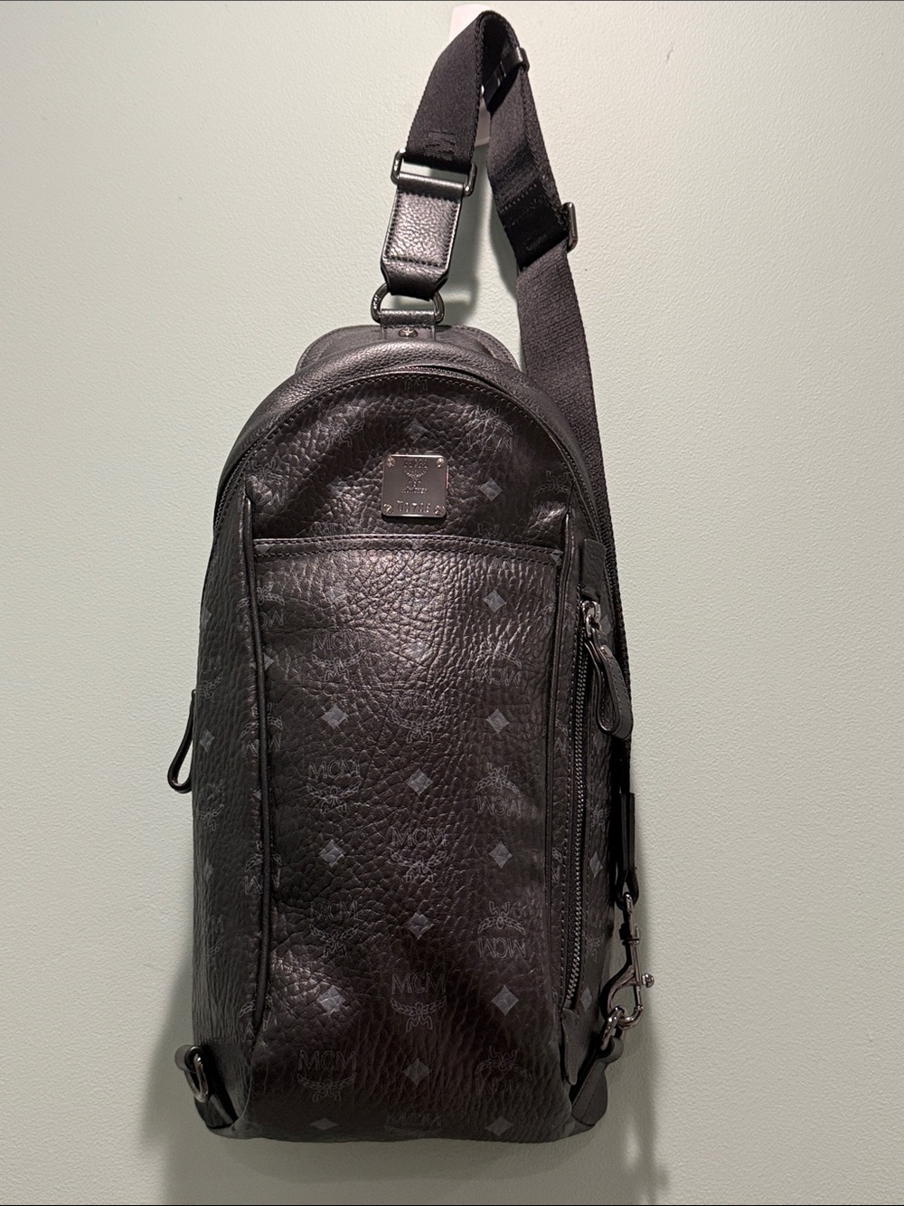 MCM Black & Charcoal Monogram Sling Bag